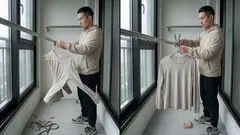 바람 센 날 베란다 빨래 안 떨어지게 하는 옷걸이 2개 고정법