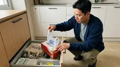 티슈 빈 상자 하나로 레지백을 티슈처럼 뽑아 쓰는 수납법