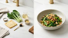 고마쓰나 유부 겨자무침—유부를 소보로로 만들어 고소함이 퍼지는 정진 반찬